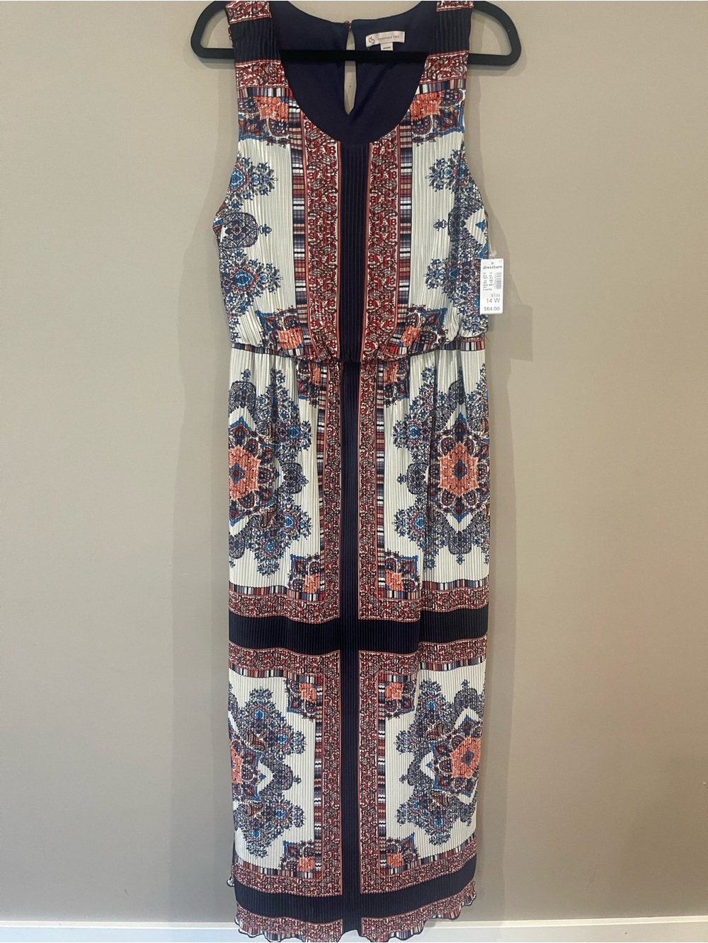 Dress Barn Navy, Coral & White Printed Maxi Dress